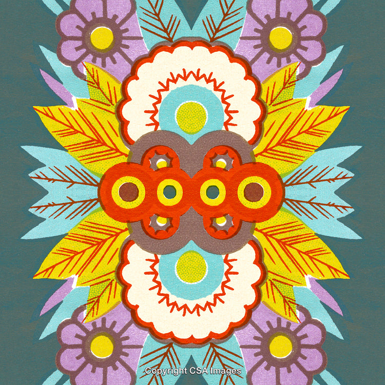 Colorful Floral Pattern With Symmetrical Design and Vibrant Abstract Shapes