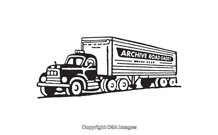 Vintage Style Black and White Illustration of a Semi Truck