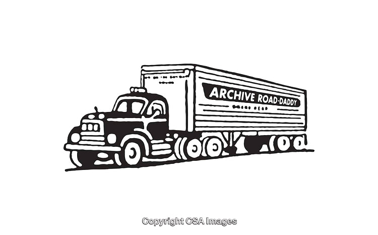 Vintage Style Black and White Illustration of a Semi Truck