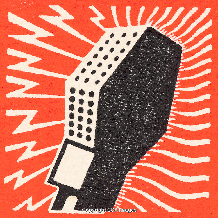 Vintage Microphone Illustration with Dynamic Lines and Bold Red Background