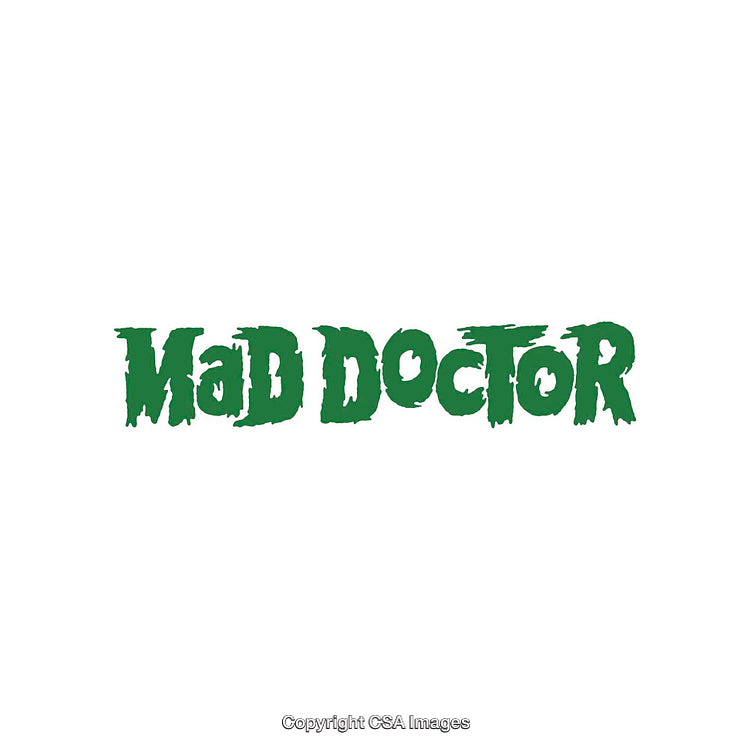 Green Text Graphic Featuring Stylized 'Mad Doctor' Lettering in Bold Font
