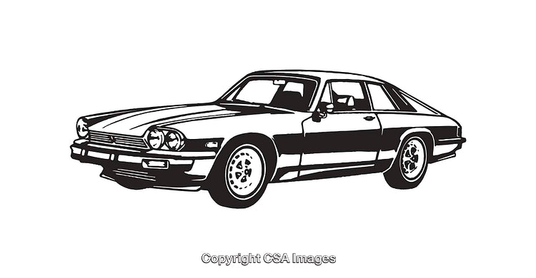 Vintage Car in Black and White Line Art Illustration