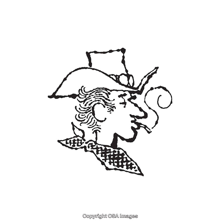 Black and White Line Art of a Cowboy Smoking a Pipe
