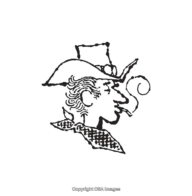 Black and White Line Art of a Cowboy Smoking a Pipe
