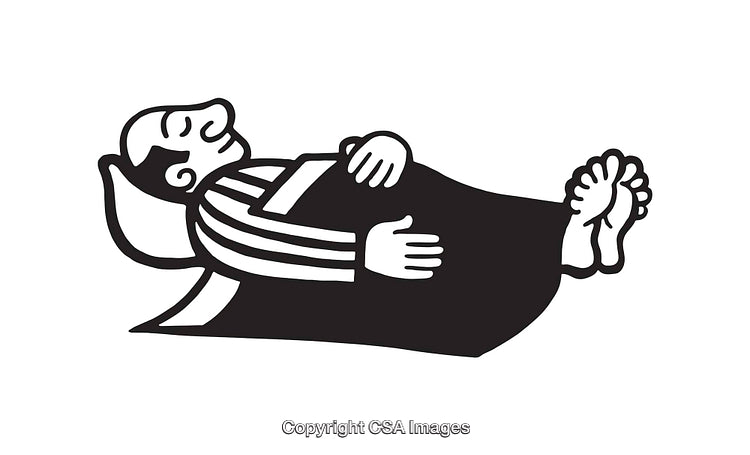 Stylized Black and White Illustration of a Person Sleeping Peacefully in Bed