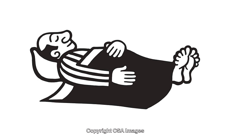 Stylized Black and White Illustration of a Person Sleeping Peacefully in Bed