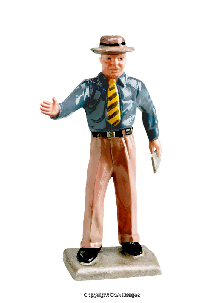 Vintage Figurine of a Gentleman in Bright Attire on White Background