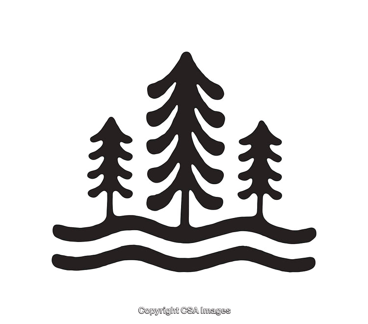 Stylized Black and White Pine Trees with Wavy Ground Lines