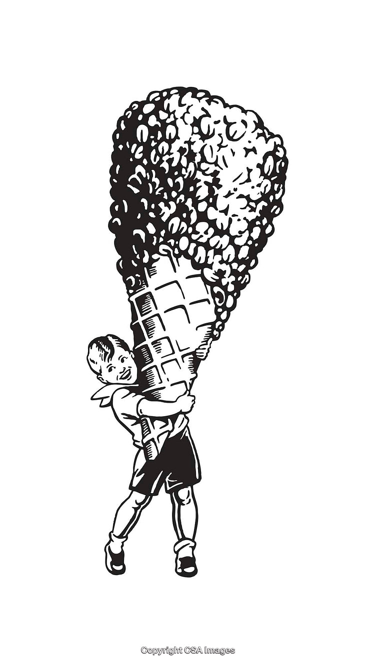 Retro Illustration of a Child Holding a Giant Ice Cream Cone