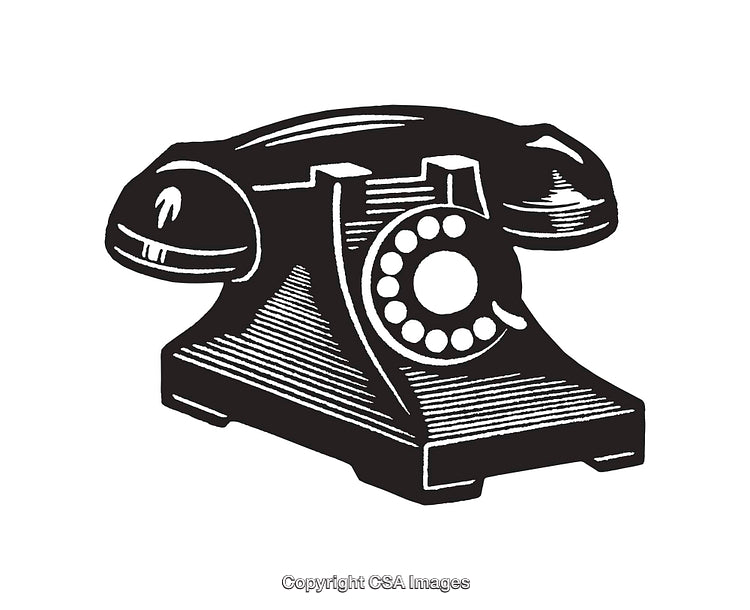 Vintage Black and White Rotary Telephone Illustration