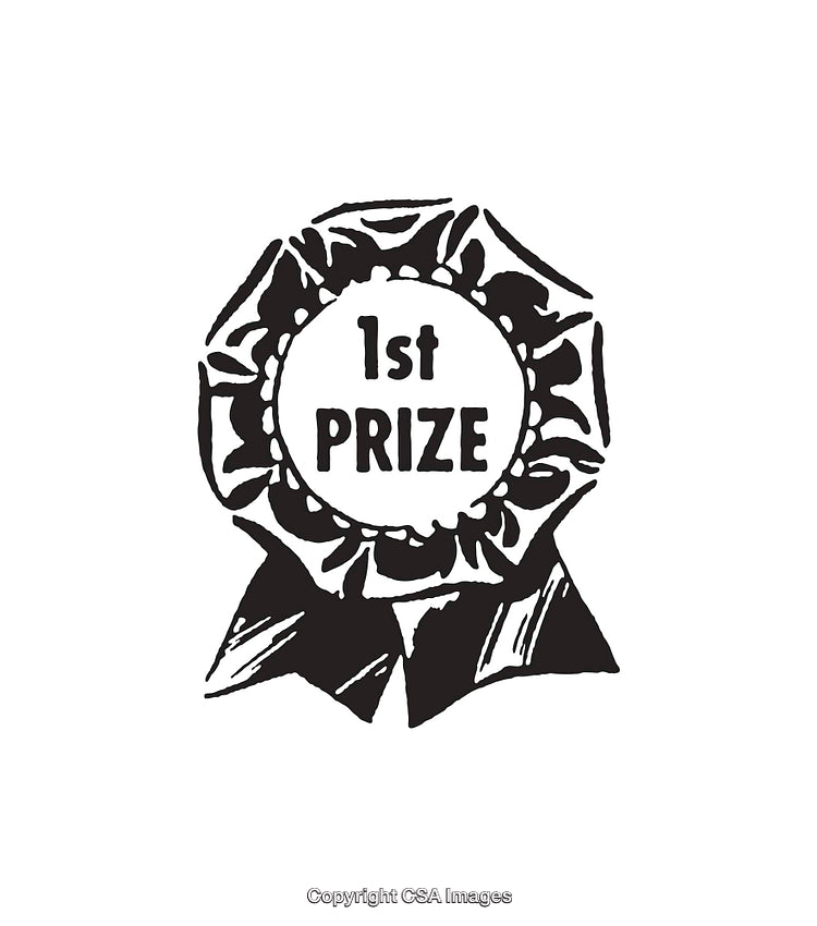 Vintage Line Art Illustration of 1st Prize Winner Badge
