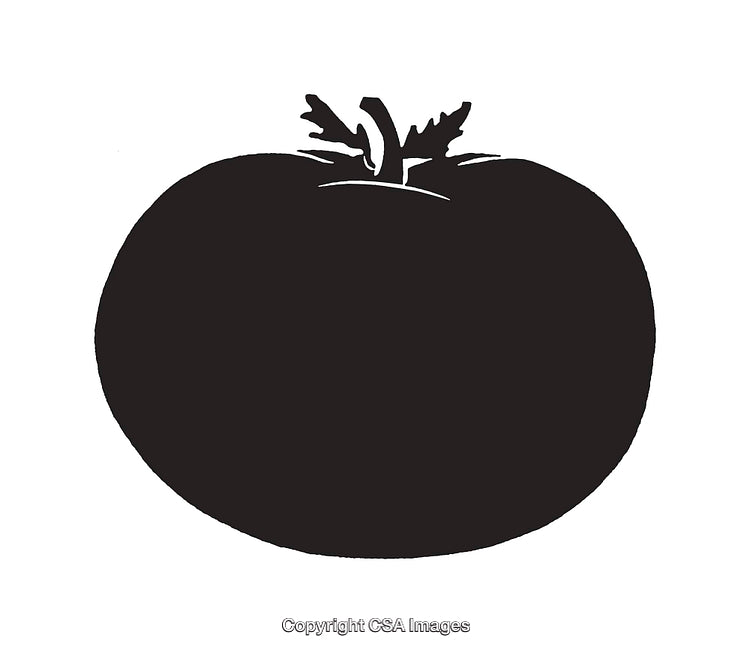 Black And White Silhouette Illustration of a Tomato With Leaves
