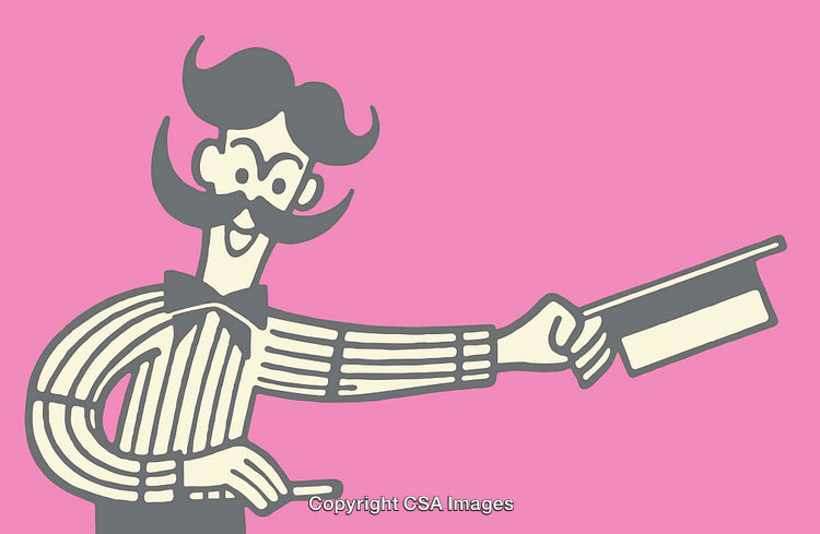 Whimsical Line Art Illustration of a Magician with a Top Hat