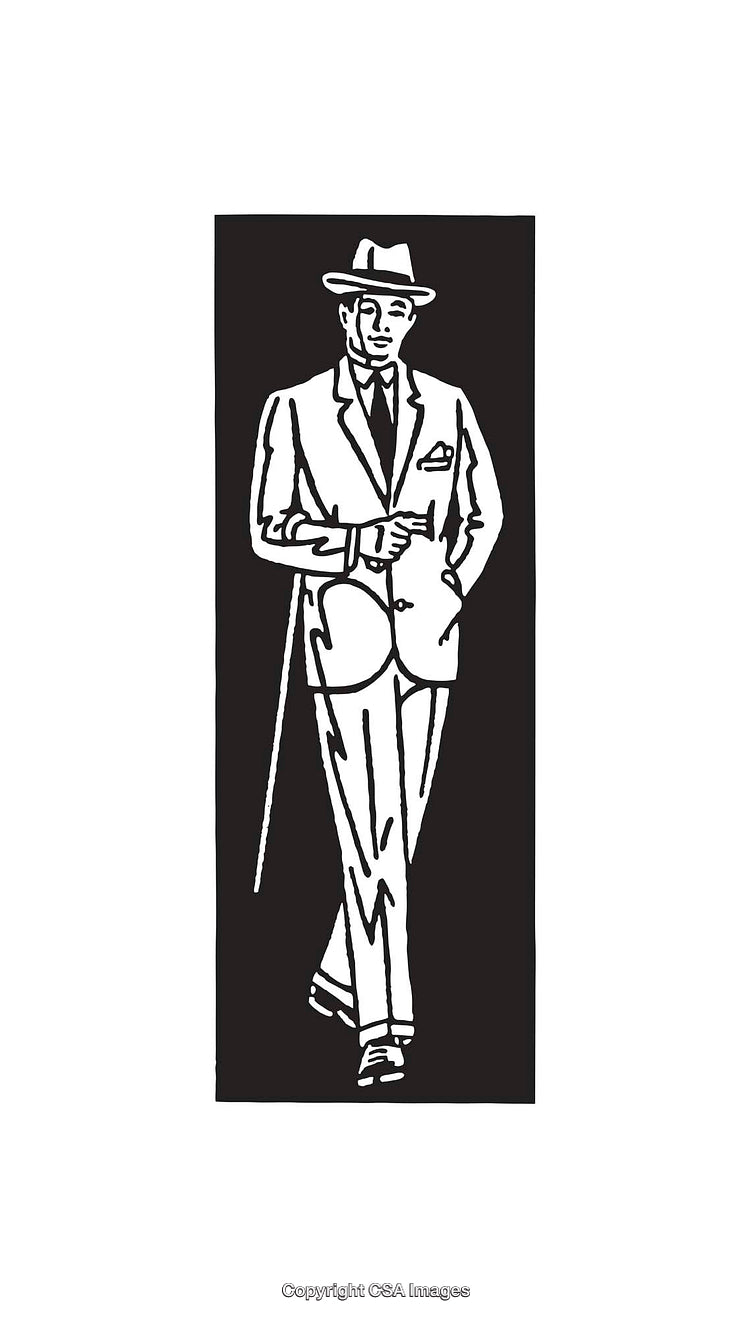 Classic Black and White Line Art of a Sophisticated Gentleman