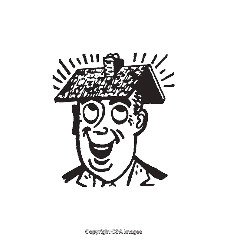 Vintage Black and White Illustration of A Face with a House Hat