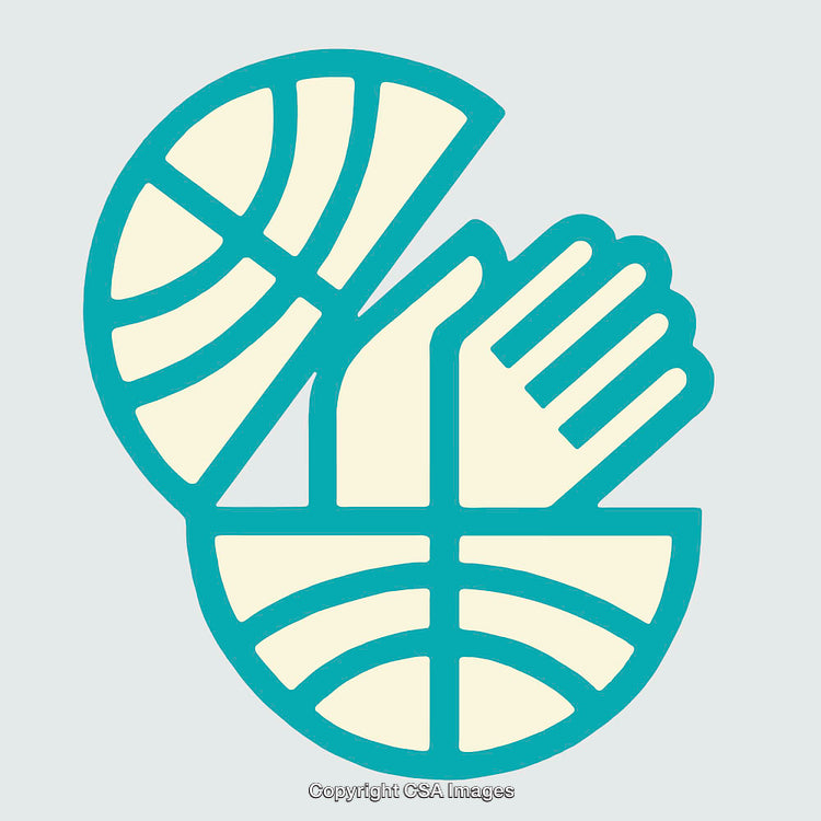 Stylized Line Art Illustration of Hands and Basketball Icon