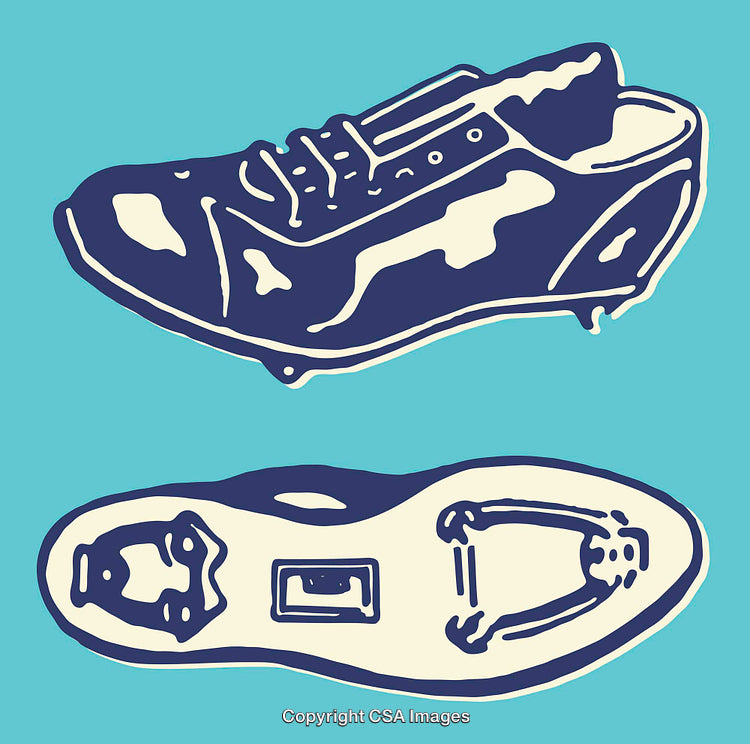 Blue and Cream Line Art of Stylish Cycling Shoe Sole and Top View