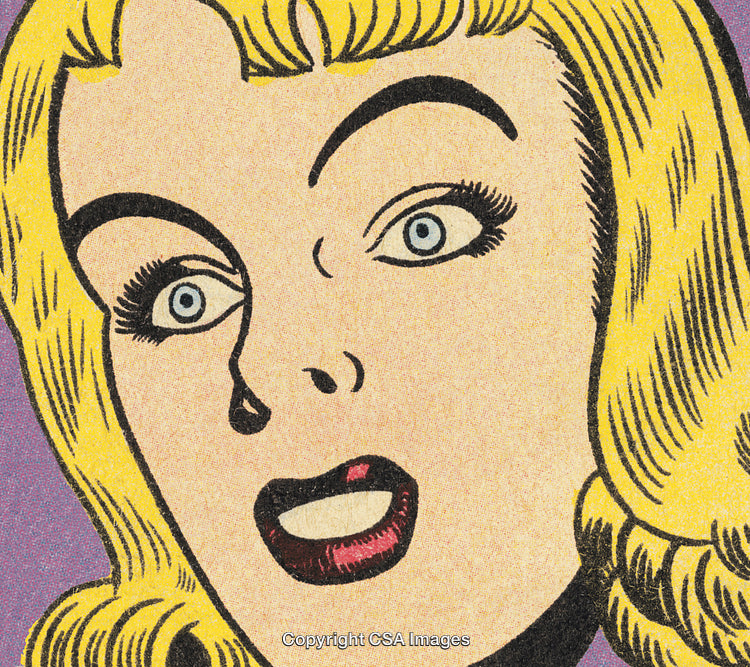 Vintage Comic Style Illustration of a Surprised Woman With Bold Features