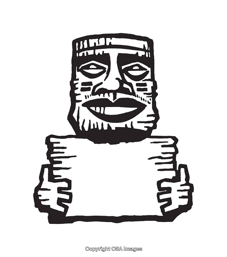 Tribal Illustration of Figure Holding Sign Board in Black and White Art
