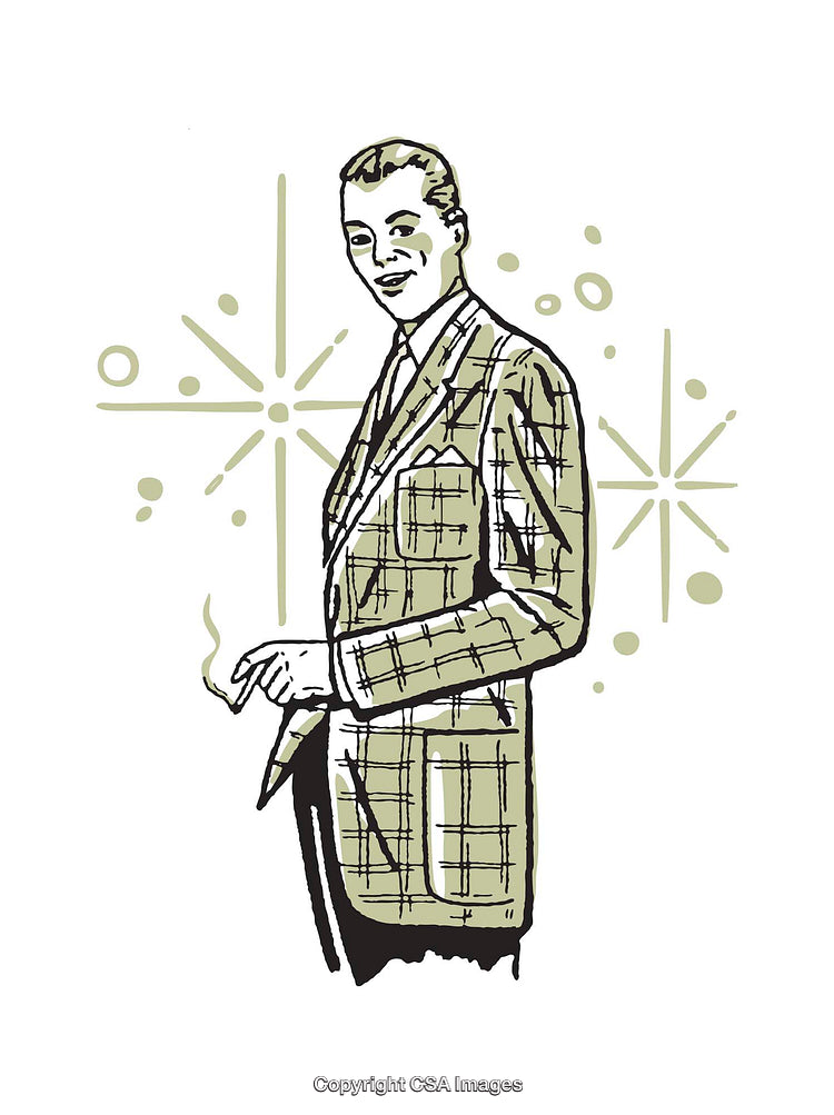 Retro Illustration of a Gentleman in Plaid Suit with Mid-Century Style