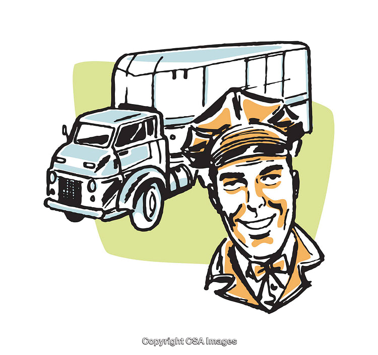 Retro Illustration of a Smiling Driver and Vintage Truck