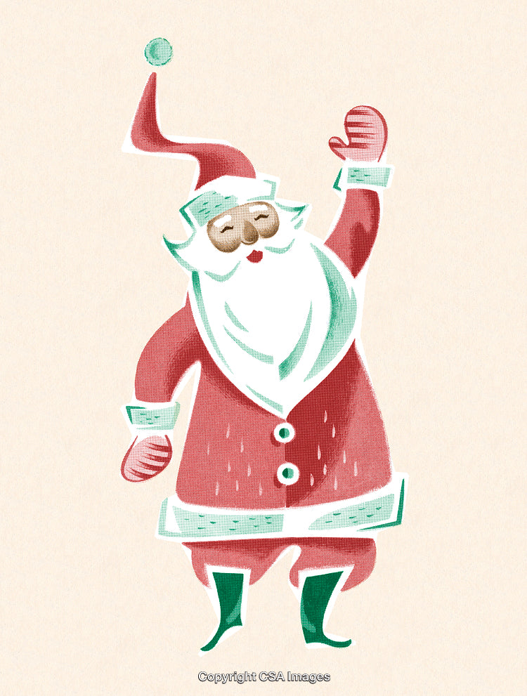 Colorful Vintage Illustration of Santa Claus Waving in Festive Attire