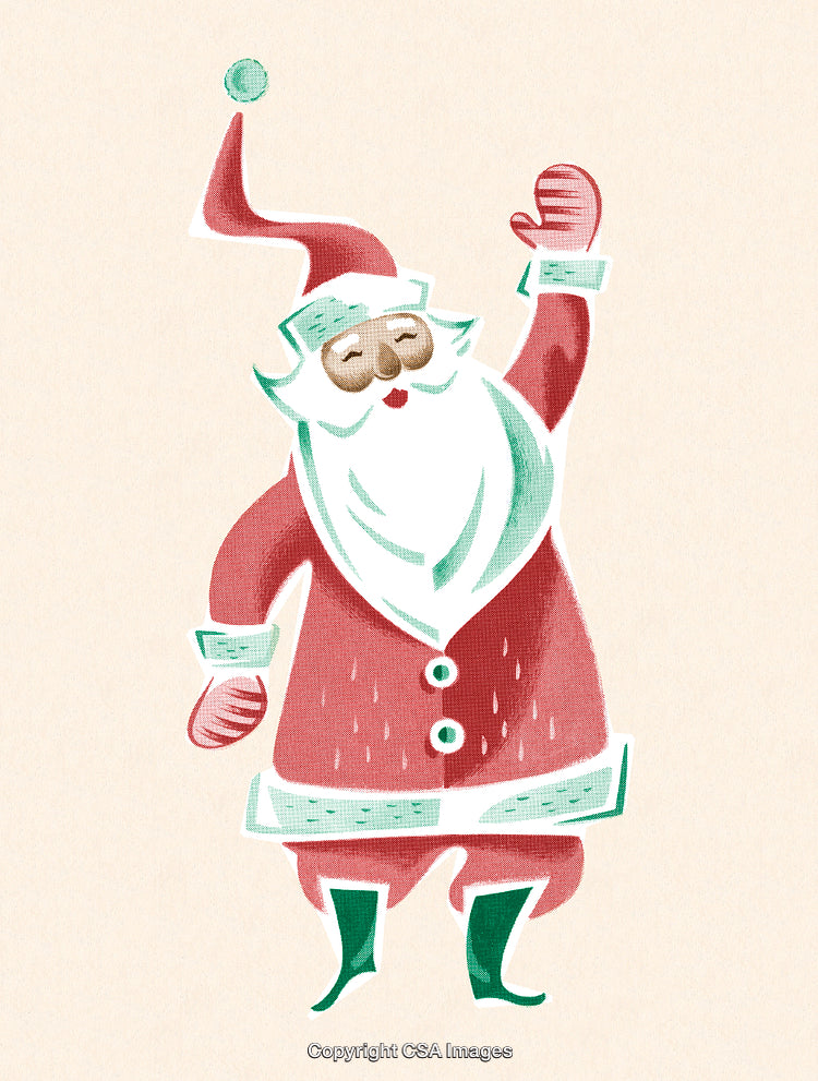Colorful Vintage Illustration of Santa Claus Waving in Festive Attire