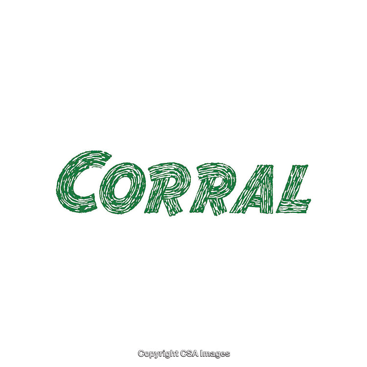 Green Text Caption Design Depicting the Word Corral on a White Background