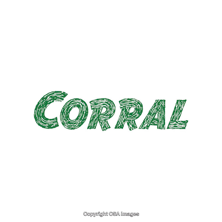 Green Text Caption Design Depicting the Word Corral on a White Background