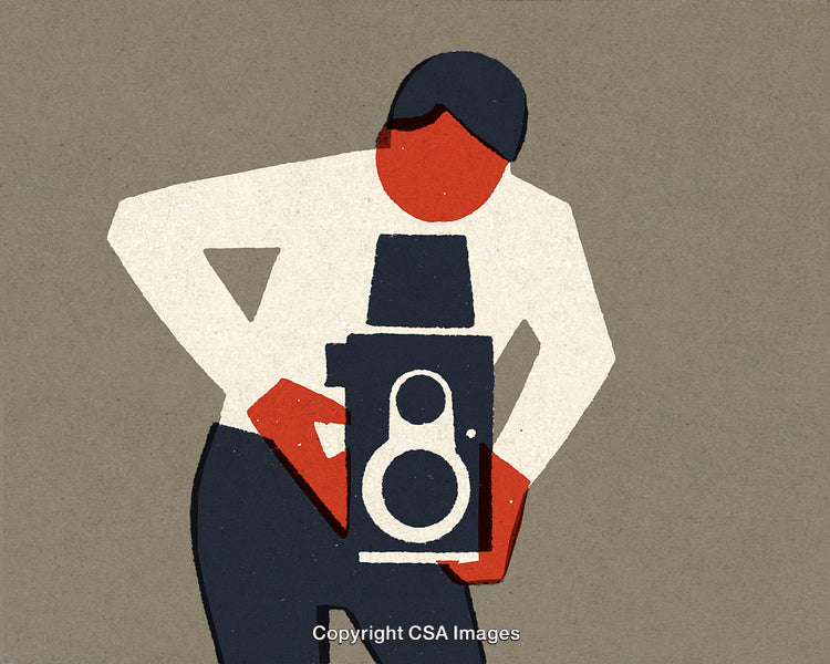 Abstract Illustration of a Photographer Holding a Vintage Camera