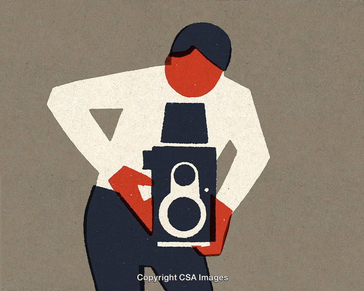 Abstract Illustration of a Photographer Holding a Vintage Camera