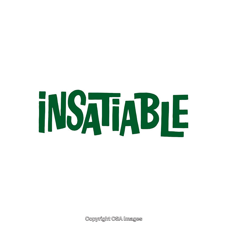 Green Handwritten Typography of the Word Insatiable on White Background