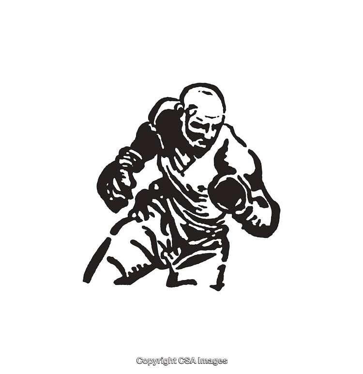 Dynamic Black and White Line Art Illustration of a Boxer in Action
