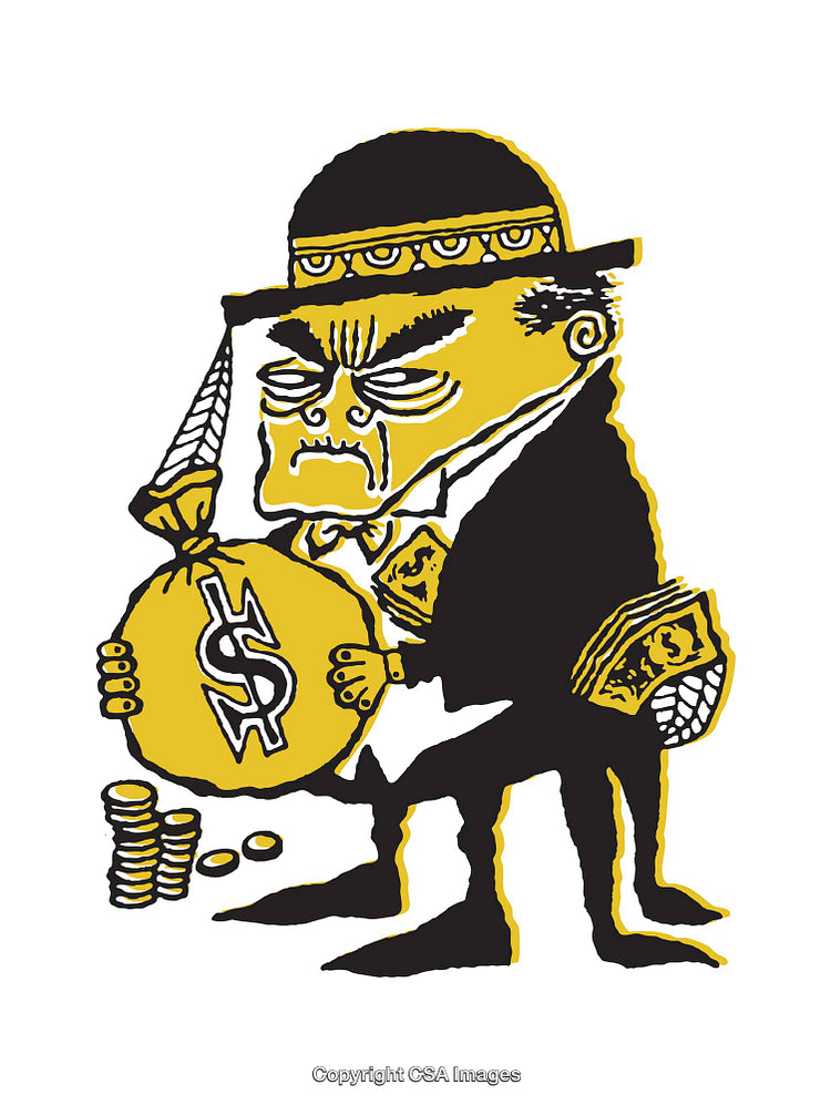 Illustrated Character Holding Money Bag with Business and Wealth Theme