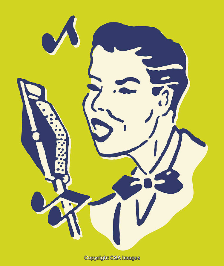 Retro Style Singer Illustration Featuring Microphone and Music Notes