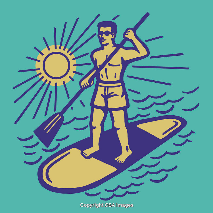 Paddleboarding Adventure Illustration With Vibrant Sun and Waves