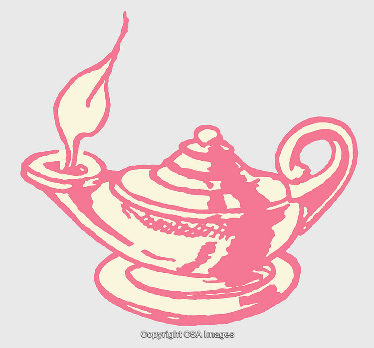 Vintage Oil Lamp Illustration in Pink and Cream Line Art Style