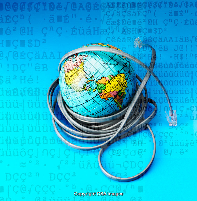 Global Connectivity Concept Depicted by Globe with Ethernet Cable Overlay