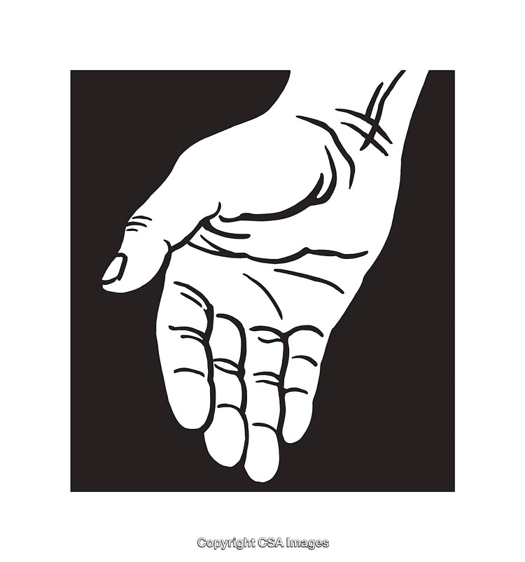 Black and White Line Art of an Open Palm Gesture