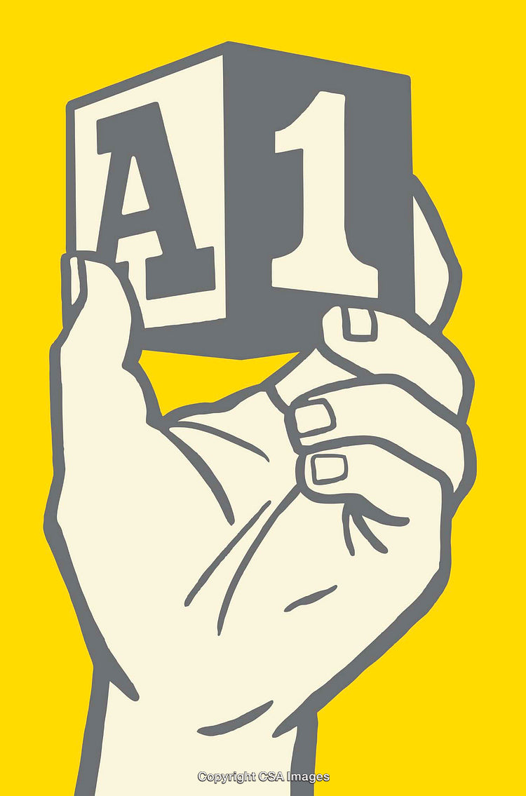 Hand Holding A1 Block Illustration on Bold Vibrant Yellow Background