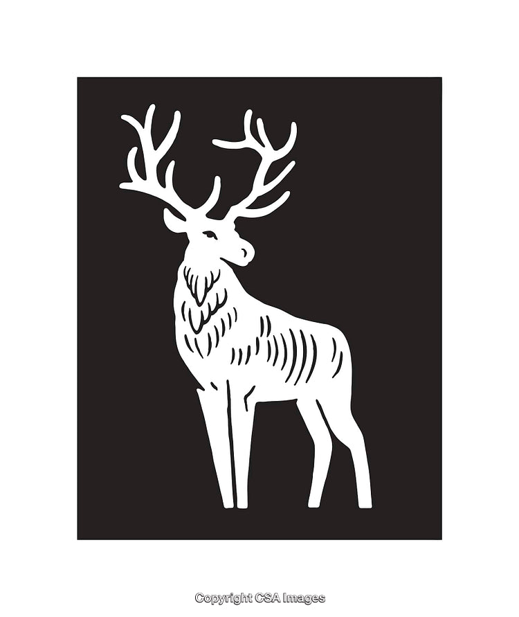 Black and White Illustration of a Majestic Deer with Antlers