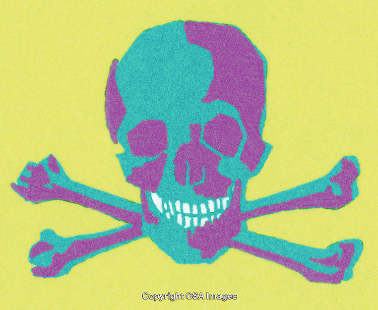 Vibrantly Colored Skull and Crossbones Illustration on a Yellow Background
