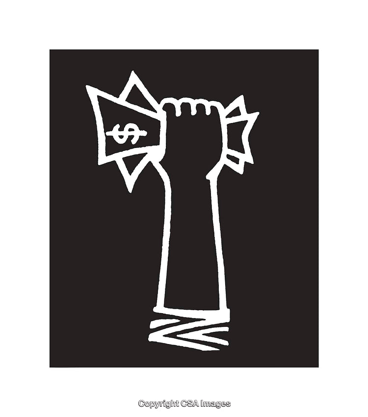 Black and White Line Art of a Fist Holding a Dollar Symbol