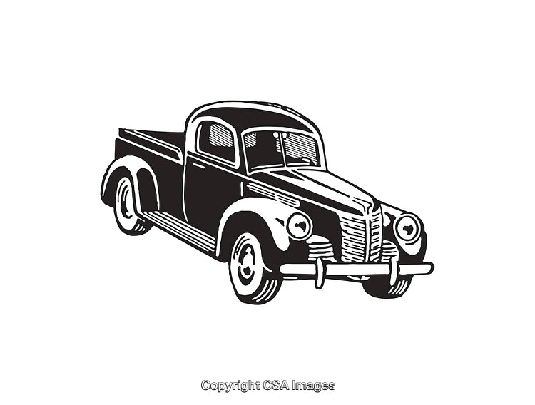 Vintage Pickup Truck Line Art Illustration in Black and White Design