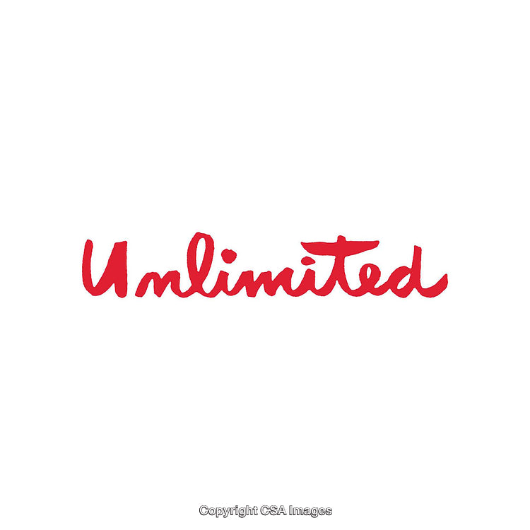 Handwritten Red 'Unlimited' Text on White Background for Concept Design