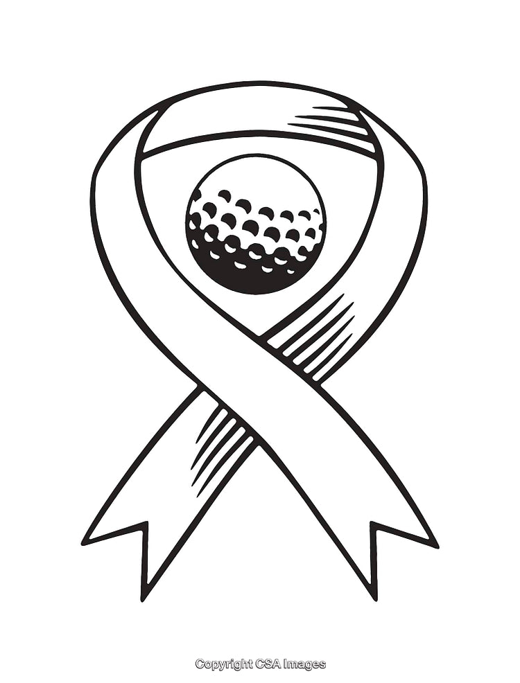 Line Art Illustration of a Golf Ball with an Awareness Ribbon