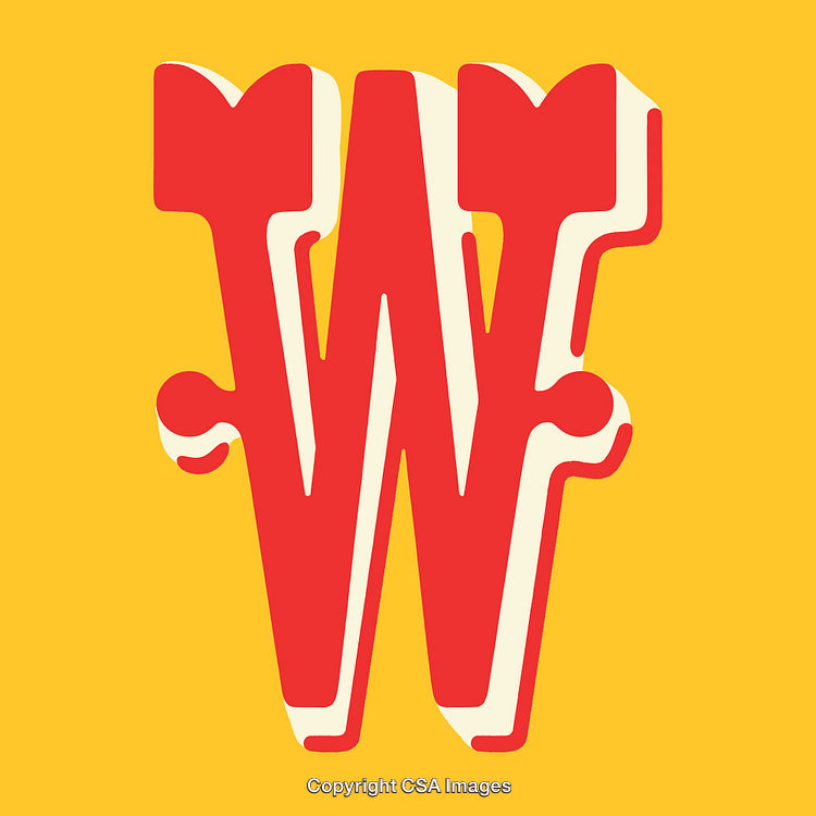 Bold Letter W in a Retro Style on Yellow Background