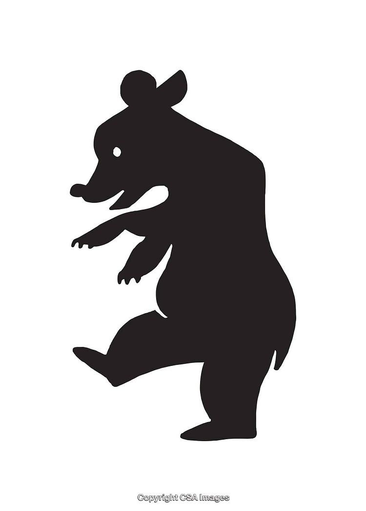 Silhouette of a Whimsical Dancing Bear Illustration in Black and White
