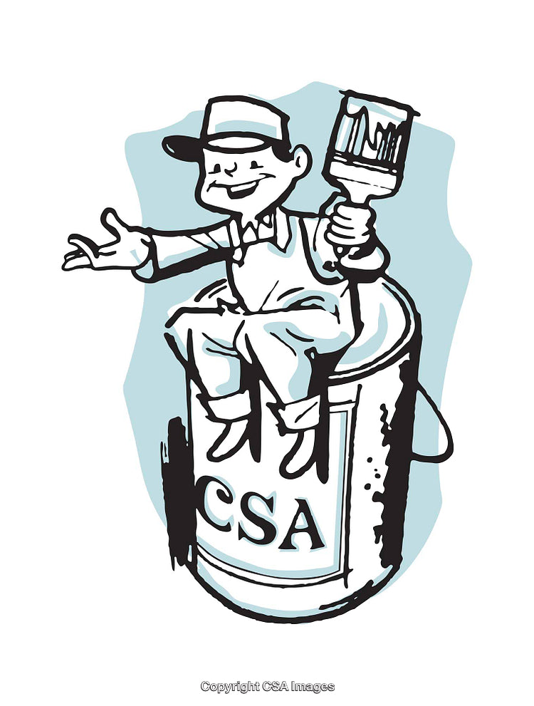Playful Illustration of Painter Sitting on a Paint Can With Brush