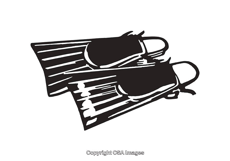 Illustration of Black and White Diving Fins in Line Art Style